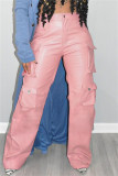 Black Casual Pocket High Waist Straight Leg Cargo Pants