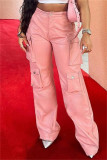 Black Casual Pocket High Waist Straight Leg Cargo Pants