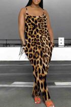 Brown Casual Graphics Print Sleeveless U Neck Pocket Loose Harem Leg Cami Jumpsuits