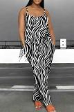 Black Casual Graphics Print Sleeveless U Neck Pocket Loose Harem Leg Cami Jumpsuits