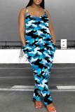 Rose Red Graphics Print Sleeveless Backless Daily Vacation Loose Cami Harem Jumpsuit
