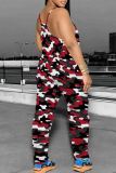 Rose Red Graphics Print Sleeveless Backless Daily Vacation Loose Cami Harem Jumpsuit