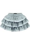 Grey Draw String Ruffled Tiered Trim Loose Low Waist Mini Skirt