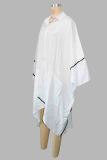 White Street Solid Color Pocket Buckle Patchwork Contrast Turndown Collar Irregular Dresses