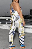 Black Casual Graphics Print Sleeveless U Neck Pocket Loose Harem Leg Cami Jumpsuits