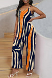 Green Yellow Street Geometric Print V Neck Boot Cut Pocket Vacation Wide Leg Cami Jumpsuits