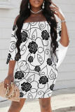 White Floral Print Off Shoulder Cape Sleeve Wrapped Skirt Bodycon Mini Dresses