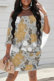 White Floral Print Off Shoulder Cape Sleeve Wrapped Skirt Bodycon Mini Dresses