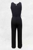 Black Formal Evening Party Sleeveless U Neck Buckle Loose Vacation Wide Leg Tank Tops Jumpsuits