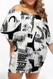 Black And White Casual Graphics Print Cape Sleeve Backless Off Shoulder Wrapped Skirt Vacation Bodycon Mini Dresses