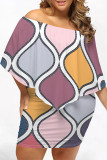Black And White Casual Graphics Print Cape Sleeve Backless Off Shoulder Wrapped Skirt Vacation Bodycon Mini Dresses
