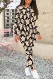 Black Holleween Sportwear Casual Geometric Print O Neck Long Sleeve Sweatshirt And Skinny Pants Two Pieces Trouser Sets