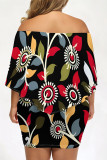 Black And White Casual Graphics Print Cape Sleeve Backless Off Shoulder Wrapped Skirt Vacation Bodycon Mini Dresses
