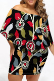 Black And White Casual Graphics Print Cape Sleeve Backless Off Shoulder Wrapped Skirt Vacation Bodycon Mini Dresses