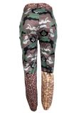 Camouflage Leopard Print Mid Waist Pencil Skinny Cargo Pants