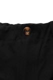 Black Formal Pocket Buttons Zipper Loose Mid Waist Office Lady Wide Leg Pants