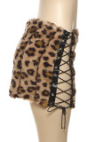 Leopard Print Cross Straps Low Waist Fluff Tie-wrap Mini Skirts