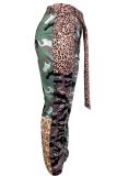 Camouflage Leopard Print Mid Waist Pencil Skinny Cargo Pants
