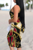 Green Casual Graphics Barbie Print U Neck Sleeveless Vacation Bodycon Midi Tank Dress
