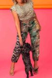 Camouflage Leopard Print Mid Waist Pencil Skinny Cargo Pants
