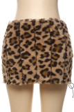 Leopard Print Cross Straps Low Waist Fluff Tie-wrap Mini Skirts