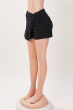 Black Casual Solid Color Pocket Buttons Patchwork Hot Drill Regular Mid Waist Patchwork Bottoms
