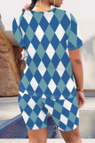 Multicolor Casual Colorblock Patchwork O Neck Short Sleeve Two Pieces