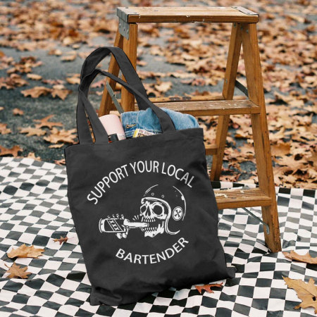 Black SUPPORT YOUR LOCAL BARTENDER PRINTED BAG