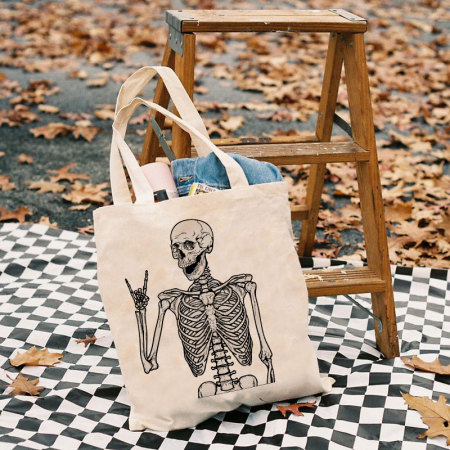 White HAPPY SKELETON PRINTED BAG