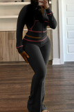 Yellow Casual Hooded Long Sleeve Pocket Zipper Crop Jackets And Flare Leg Pants Two Pieces Jogger Sets