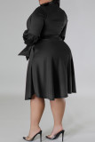 Caramel Colour Elegant Solid Color Patchwork Strap Design Asymmetrical Collar A Line Plus Size Dresses