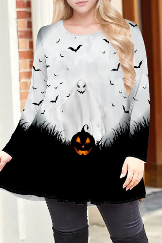 Black And White Casual Print Patchwork O Neck T-Shirts