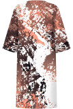 Blue Purple Casual Geometric Print Contrast V Neck Printed Dresses