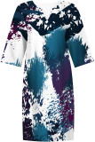 Blue Purple Casual Geometric Print Contrast V Neck Printed Dresses