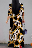 Zebra Elegant Leopard Print Zebra Print Chain print Pocket Lace Up V Neck Printed Dresses(There are pockets)