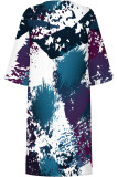 Blue Purple Casual Geometric Print Contrast V Neck Printed Dresses