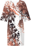 Blue Purple Casual Geometric Print Contrast V Neck Printed Dresses