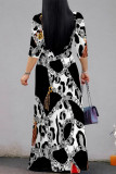 Zebra Elegant Leopard Print Zebra Print Chain print Pocket Lace Up V Neck Printed Dresses(There are pockets)