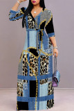 Zebra Elegant Leopard Print Zebra Print Chain print Pocket Lace Up V Neck Printed Dresses(There are pockets)