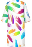 Blue Purple Casual Geometric Print Contrast V Neck Printed Dresses