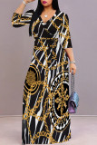 Zebra Elegant Leopard Print Zebra Print Chain print Pocket Lace Up V Neck Printed Dresses(There are pockets)