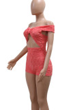 Black Sexy Solid Color Hollow Out Patchwork Off Shoulder Skinny Rompers