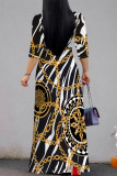 Zebra Elegant Leopard Print Zebra Print Chain print Pocket Lace Up V Neck Printed Dresses(There are pockets)