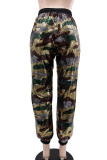 Multicolor Casual Sequins Draw String Patchwork Regular Low Waist Pencil Patchwork Bottoms