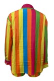 Colour Casual Striped Print Patchwork Shirt Collar Long Sleeve Two Pieces