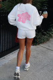 White Casual Print Patchwork O Neck Long Sleeve Two Pieces