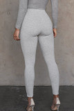 Grey Casual Solid Color Patchwork Skinny Mid Waist Pencil Patchwork Bottoms