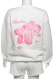 White Casual Print Patchwork O Neck Long Sleeve Two Pieces