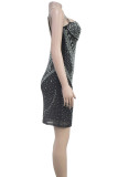 Black Sexy Hollow Out Patchwork Backless Hot Drill Spaghetti Strap Sling Dresses