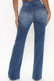 The cowboy blue Street Solid Color Buttons Patchwork Zipper High Waist Regular Denim Jeans